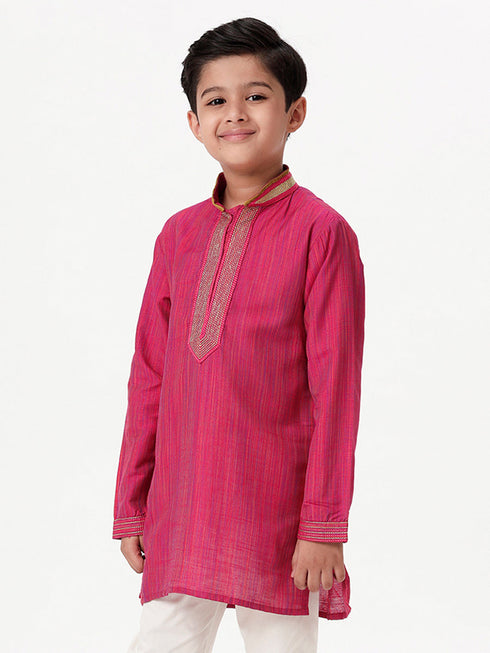 Ramraj Cotton Boys Emerald Full Sleeves Dark Pink Kurta