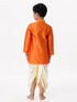 Ramraj Cotton Boys Silk Cotton Full Sleeves Orange Kurta with Panchakacham Combo