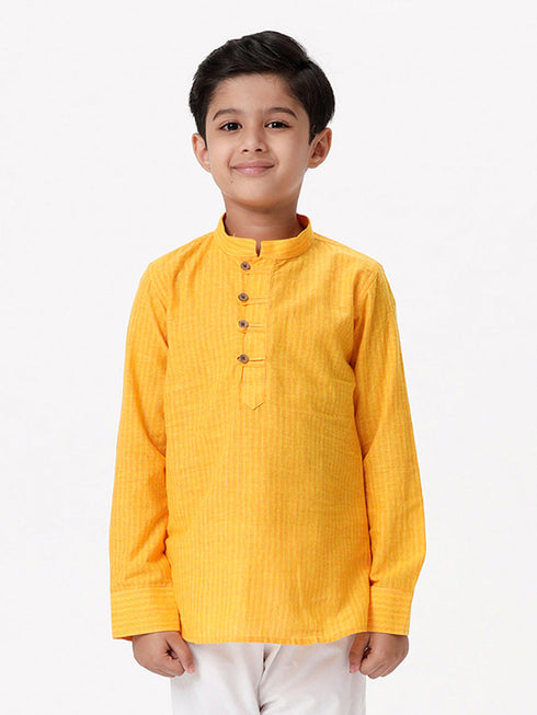 Ramraj Cotton Boys Breeze Cotton Full Sleeves Yellow Kurta