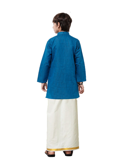 Ramraj Cotton Boys Fantastic Kurta & Cream Dhoti Set Navy FS8
