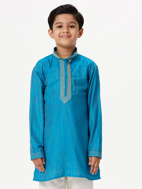 Ramraj Cotton Boys Emerald Full Sleeves Sky Blue Kurta