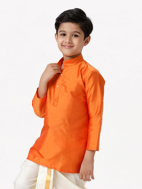 Ramraj Cotton Boys Full Sleeves Orange Shiny Kurta K2