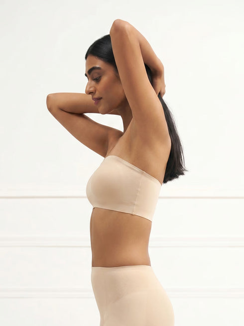 UNDERNEAT Bandeau - No Slip Non-Padded Wireless Seamless Tube Bra - Beige