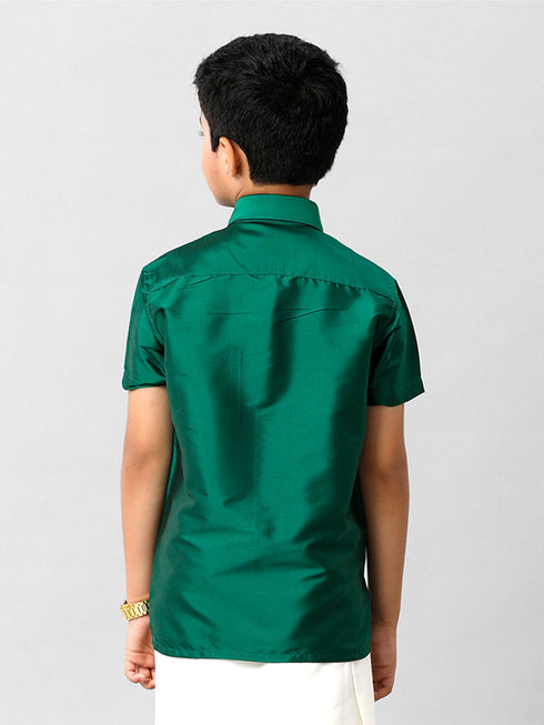Ramraj Cotton Boys Silk Cotton Dark Green Half Sleeves Shirt K9