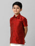 Ramraj Cotton Boys Silk Cotton Red Half Sleeves Shirt K8