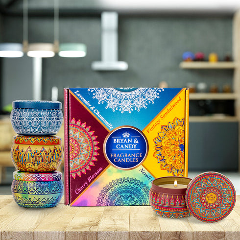 Bryan & Candy Cherry Blossom Vintage Sandalwood Neroli & Honey comb Lavender & Chamomile Candle 100 GM Pack of 4