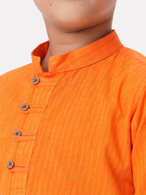 Ramraj Cotton Boys Breeze Cotton Full Sleeves Orange Kurta with Dhoti Combo