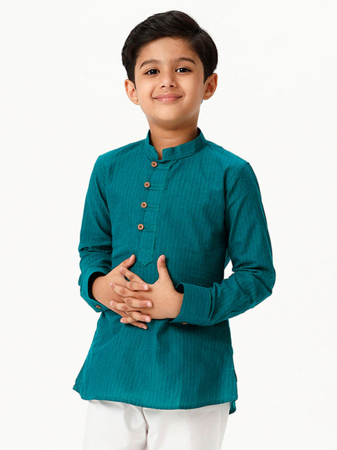 Ramraj Cotton Boys Breeze Cotton Full Sleeves Peacock Green Kurta