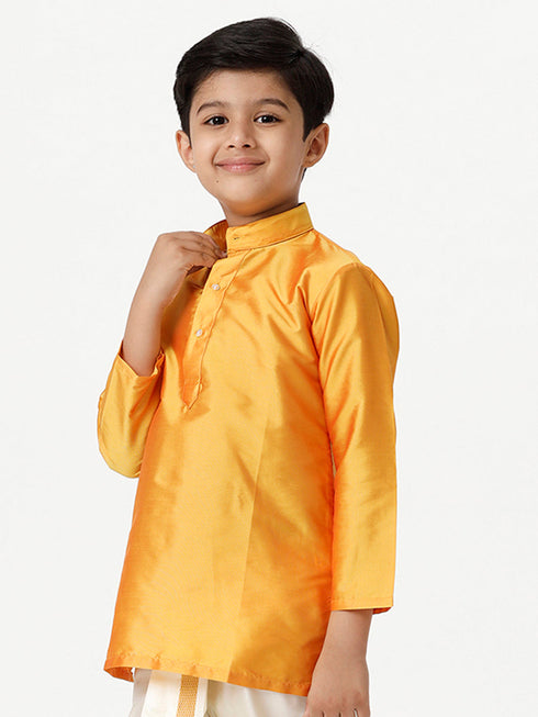 Ramraj Cotton Boys Full Sleeves Golden Yellow Shiny Kurta K6