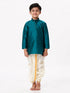 Ramraj Cotton Boys Silk Cotton Full Sleeves Dark Green Kurta with Panchakacham Combo