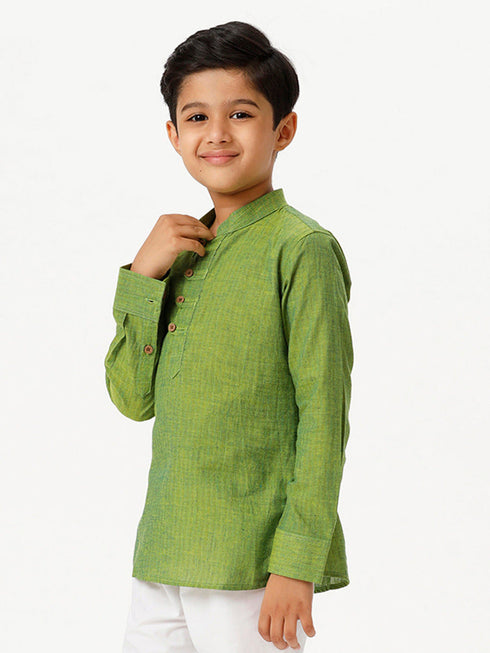 Ramraj Cotton Boys Breeze Cotton Full Sleeves Yellowish Green Kurta