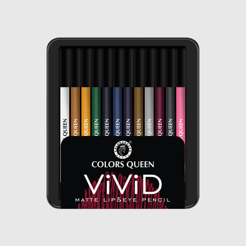Colors Queen Vivid Matte Lip & Eye Pencil – 12 Smooth Shades Set