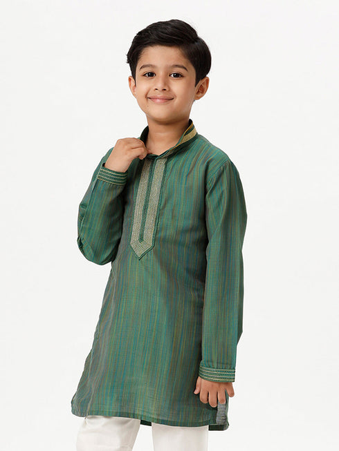 Ramraj Cotton Boys Emerald Full Sleeves Dark Green Kurta