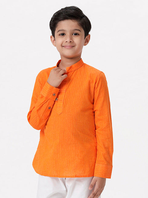 Ramraj Cotton Boys Breeze Cotton Full Sleeves Orange Kurta