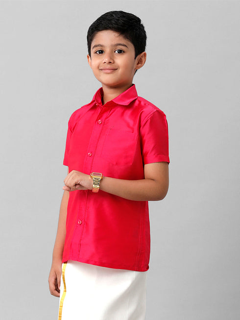 Ramraj Cotton Boys Silk Cotton Dark Pink Half Sleeves Shirt K13