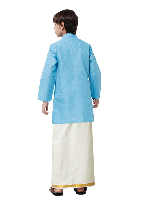 Ramraj Cotton Boys Fantastic Kurta & Cream Dhoti Set Blue FS4