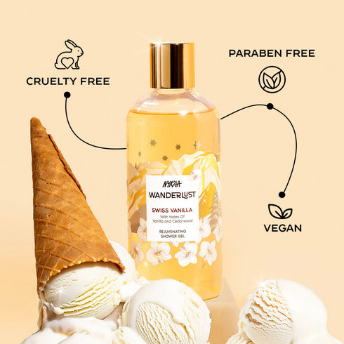 Wanderlust Swiss Vanilla Perfume Body Wash with Vanilla & Cedarwood for Hydrated Skin
