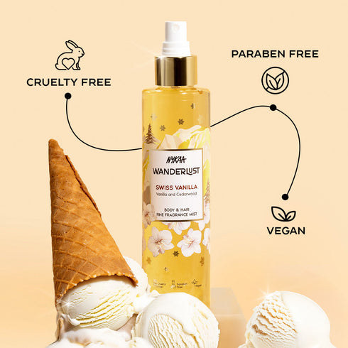 Wanderlust Swiss Vanilla Perfume Mist with Vanilla & Cedarwood for Body & Hair