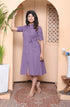 Miravan Womens Purple Solid half Sleeve midi Dress with Belt