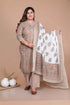 Miravan Womens Plus Size Brown Floral Printed Gotta Patti Pure Cotton Kurta With Palazzo And Dupatta Set