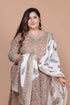 Miravan Womens Plus Size Brown Floral Printed Gotta Patti Pure Cotton Kurta With Palazzo And Dupatta Set