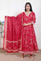 Miravan Womens red Embroidered Anarkali Kurta and Dupatta