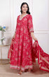 Miravan Womens red Embroidered Anarkali Kurta and Dupatta
