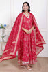 Miravan Womens red Embroidered Anarkali Kurta and Dupatta