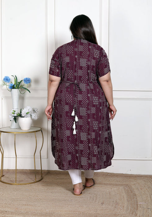 Miravan WOMENS Plus Size Wine Mandarin Neck Floral Printed A Line Party wear Kurta