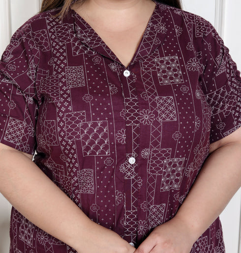 Miravan WOMENS Plus Size Wine Mandarin Neck Floral Printed A Line Party wear Kurta