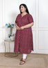 Miravan WOMENS Plus Size Relaxed Fit Red Floral Printed A Line Pure Cotton Kurta