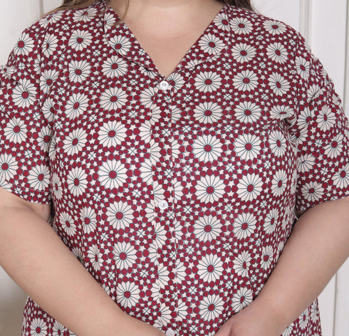 Miravan WOMENS Plus Size Cotton Floral Printed Cream A Line Kurta with Buttons