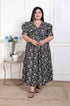 Miravan WOMENS Plus Size Pleated Puff Sleeve Floral Pure Cotton Black And White Butterfly Maxi Dress