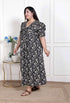 Miravan WOMENS Plus Size Pleated Puff Sleeve Floral Pure Cotton Black And White Butterfly Maxi Dress