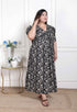 Miravan WOMENS Plus Size Pleated Puff Sleeve Floral Pure Cotton Black And White Butterfly Maxi Dress