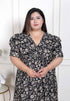 Miravan WOMENS Plus Size Pleated Puff Sleeve Floral Pure Cotton Black And White Butterfly Maxi Dress