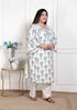 Miravan Womens Plus Size Off White Floral Printed Cotton Flex Kurta with Pant