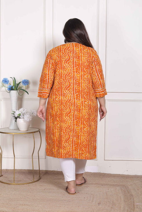 Miravan WOMENS Plus Size Yellow Bandhani Printed Straight Kurta