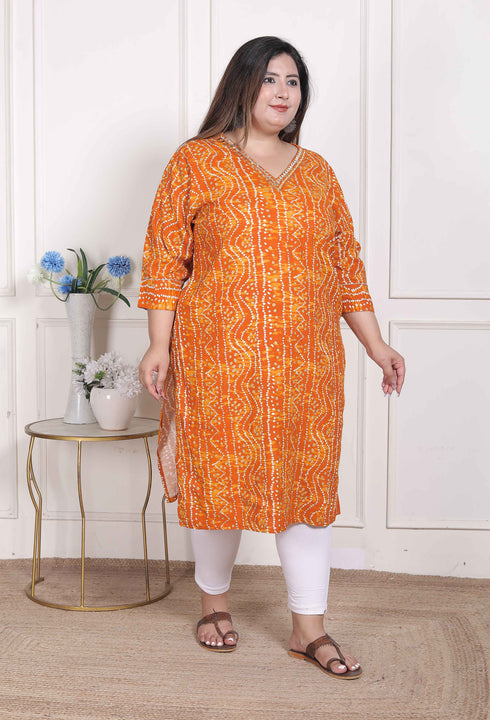 Miravan WOMENS Plus Size Yellow Bandhani Printed Straight Kurta