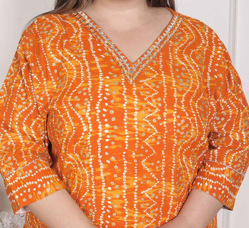 Miravan WOMENS Plus Size Yellow Bandhani Printed Straight Kurta