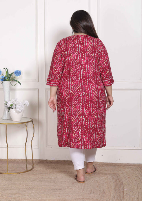 Miravan WOMENS Plus Size Bandhej Printed Rayon Kurta Magenta