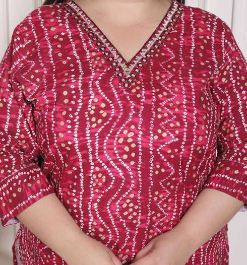 Miravan WOMENS Plus Size Bandhej Printed Rayon Kurta Magenta