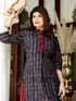 Miravan Womens Black Printed Pure Cotton Kurta With Skirt