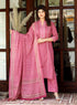 Miravan Womens Pink Straight Floral Printed Kurta and Palazzo With Dupatta Set