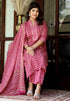Miravan Womens Pink Straight Floral Printed Kurta and Palazzo With Dupatta Set