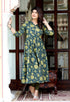 Miravan Womens Green Pure Cotton Floral Printed Anarkali Kurta