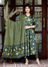 Miravan Womens Green Pure Cotton Printed Anarkali Kurta With Gold Print Dupatta