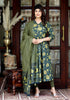 Miravan Womens Green Pure Cotton Printed Anarkali Kurta With Gold Print Dupatta
