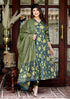 Miravan Womens Green Pure Cotton Printed Anarkali Kurta With Gold Print Dupatta