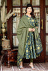 Miravan Womens Green Pure Cotton Printed Anarkali Kurta With Gold Print Dupatta